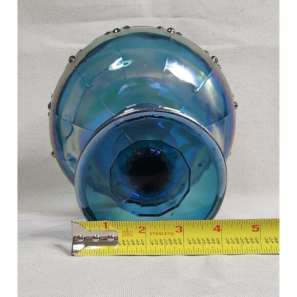 Vintage Indiana Glass Blue Carnival Glass Footed Compote – Teardrop Garland 8.5" - Picture 8 of 9